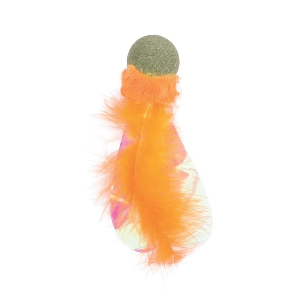M-Pets Catnip & Matatabi Feathered Ball Cat Toy Orange 13cm