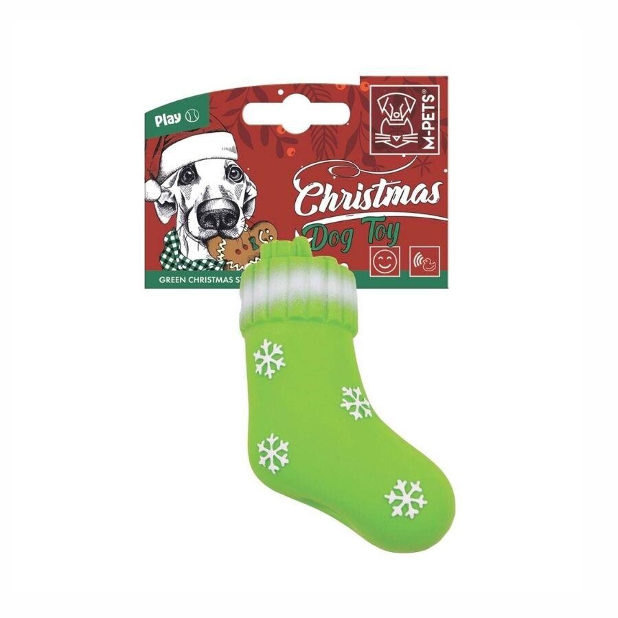 M-Pets Green Christmas Stocking Latex Squeaky Dog Toy 13 cm
