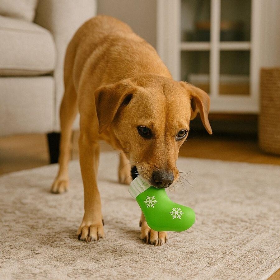 M-Pets Green Christmas Stocking Latex Squeaky Dog Toy 13 cm