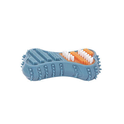 M-Pets Dental Squeaky Bone Blue Dog Toy with Brush Texture 14.2cm