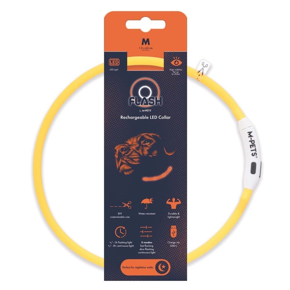 M-Pets Flash LED Dog Collar High Visibility Orange 65 cm