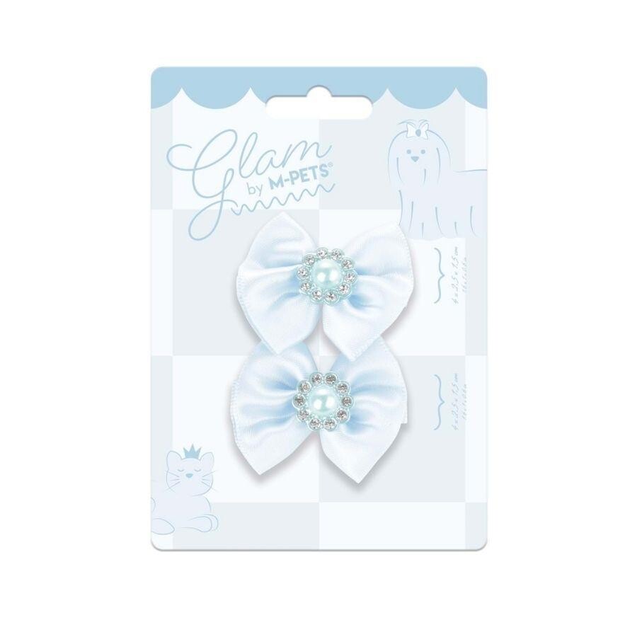 M-Pets Glam Blue Bow Hair Clip with Pearl Detail for Pets