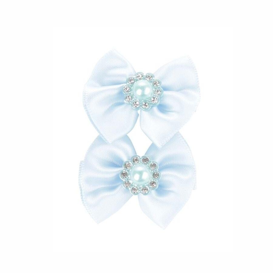 M-Pets Glam Blue Bow Hair Clip with Pearl Detail for Pets