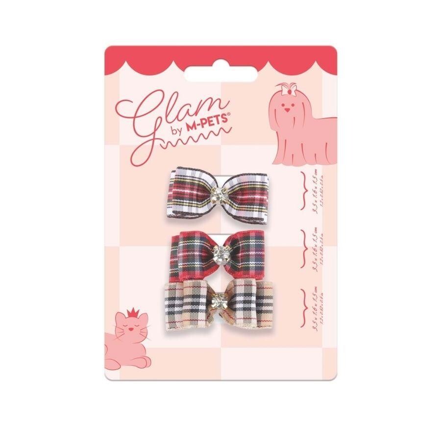 M-Pets Glam Red Plaid Bow Hair Clip for Cats and Dogs