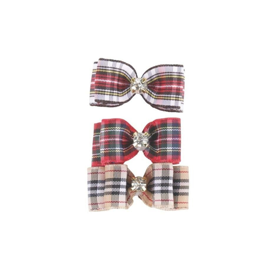M-Pets Glam Red Plaid Bow Hair Clip for Cats and Dogs