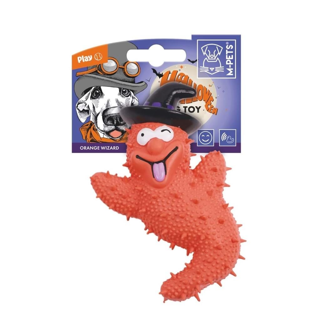 M-Pets Halloween Wizard Rubber Squeaky Dog Toy Orange 15cm