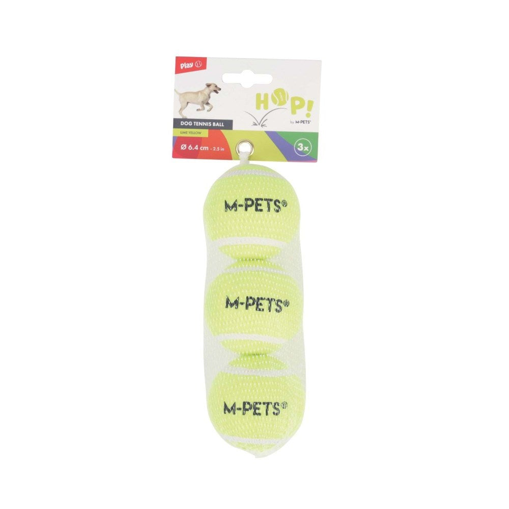 M-Pets Hop Tennis Ball Set High-Visibility Yellow 3-Pack 6.4 cm