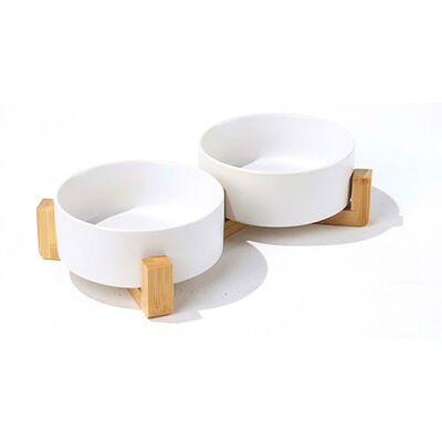 M-Pets Opera Bamboo Stand Ceramic Cat Bowl Set White 2x850 ml
