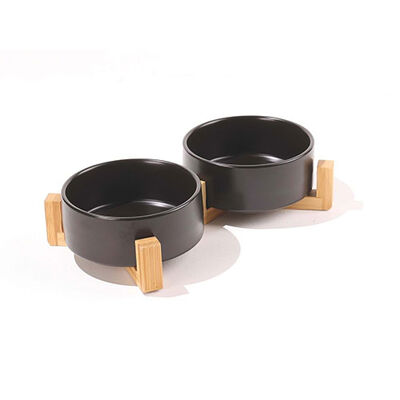 M-Pets Opera Bamboo Stand Ceramic Pet Bowl Set Black 2x350 ml