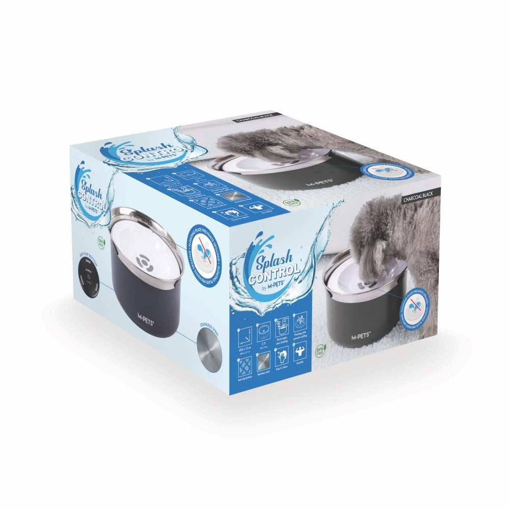 M-Pets Splash Control Metal Water Bowl Mess-Free Black 3.7L