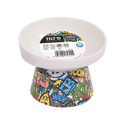 M-Pets Urban Style Tilted Ceramic Cat Bowl Ergonomic Design 350ml