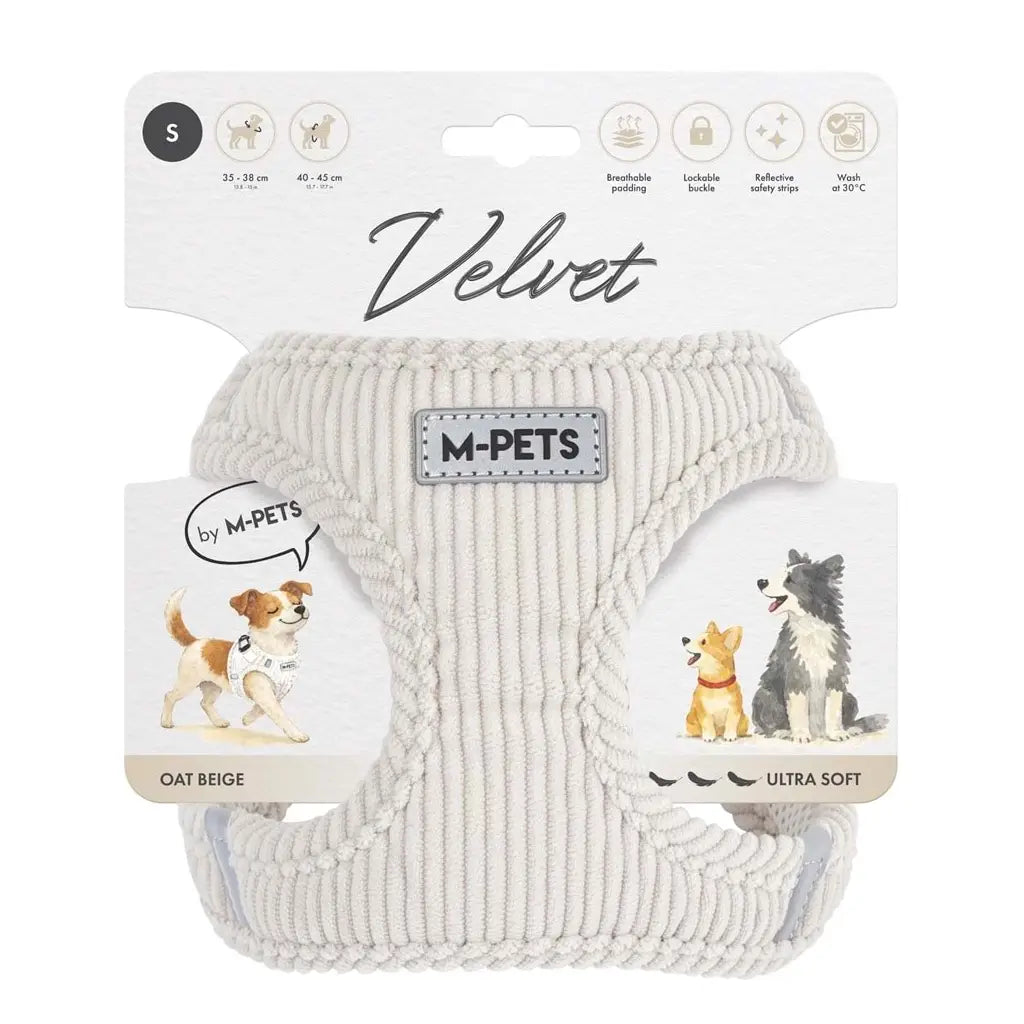 M-Pets Velvet Dog Harness Soft Ribbed Mesh Beige Small