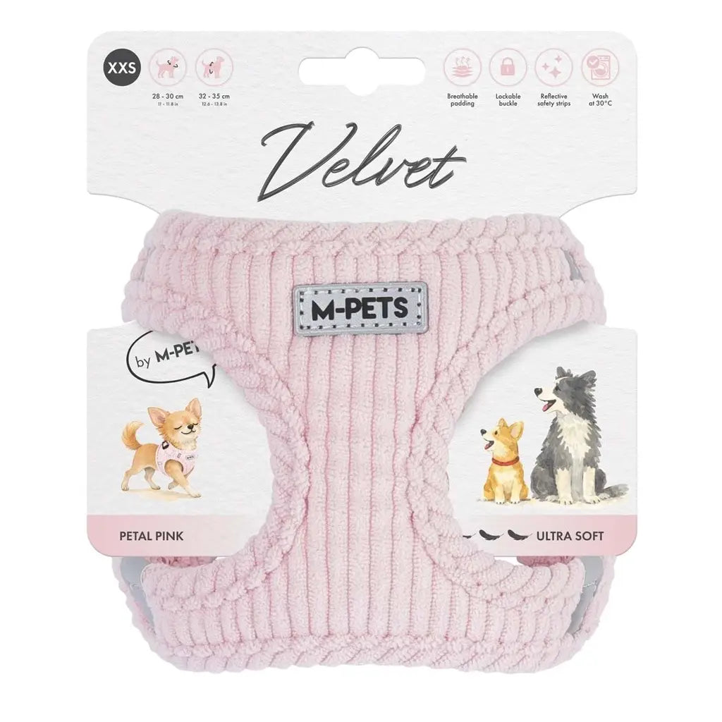 M-Pets Velvet Dog Harness Soft Ribbed Mesh Pink XXS