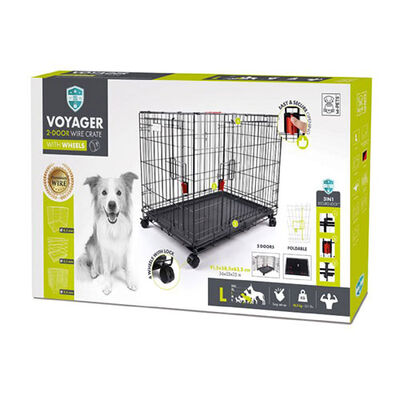 M-Pets Voyager 2-Door Rolling Dog Crate Large Black 91x58x63 cm