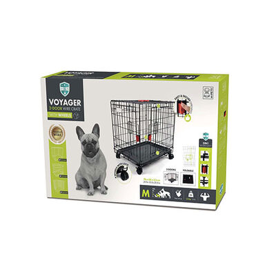 M-Pets Voyager 2-Door Rolling Dog Crate Medium Black 76x48x53cm
