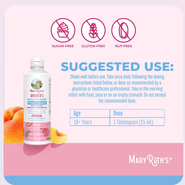 MaryRuth s Multivitamin + Lustriva Hair Growth Liposomal | Adults | Biotin | Vitamin D| B Vitamins | Thicker Hair Wrinkles Fine Lines Skin Care | Women s Health | 15 fl oz