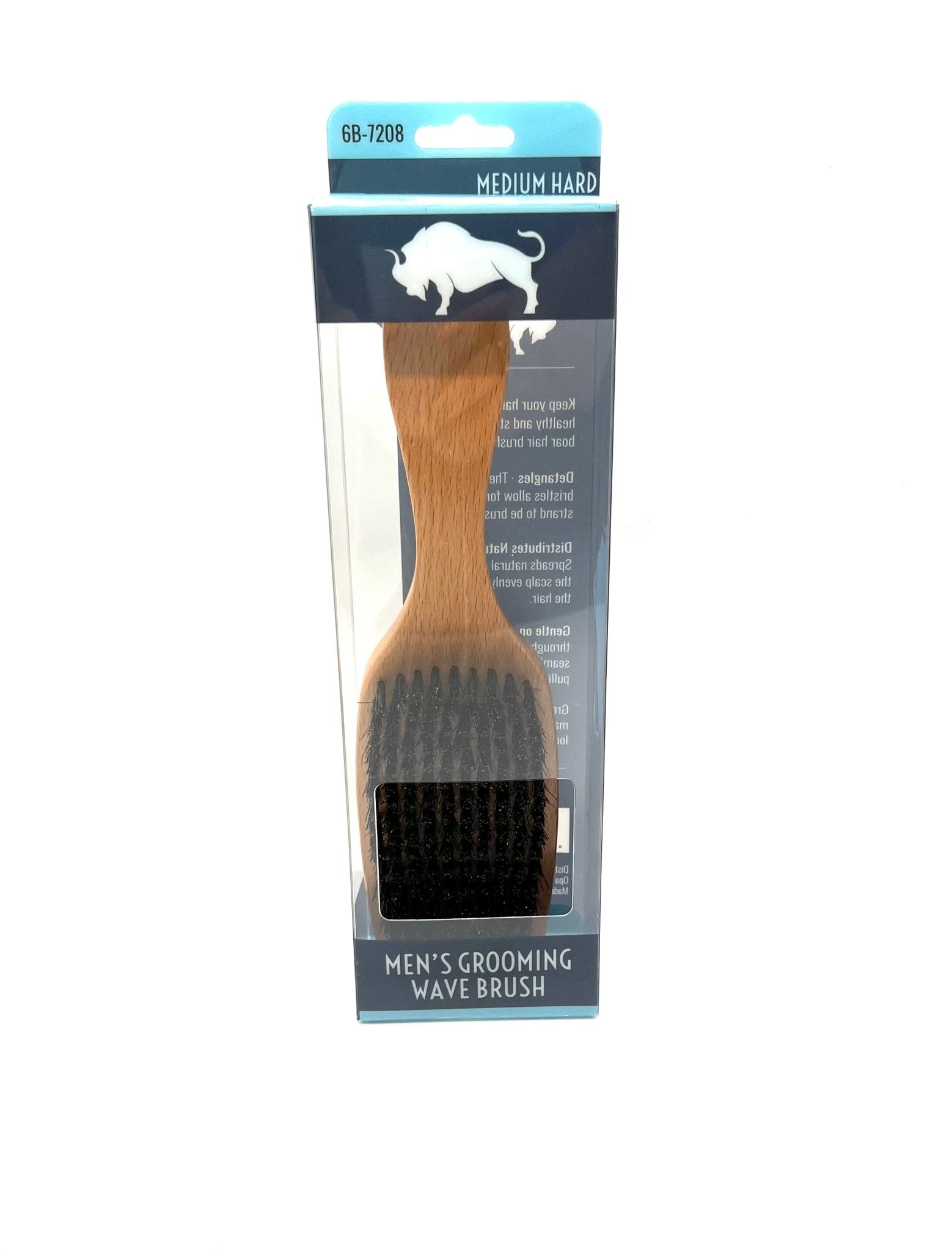 VIP Men's Wood Grooming Wave Brush Medium Hard Natural 3PC PVC