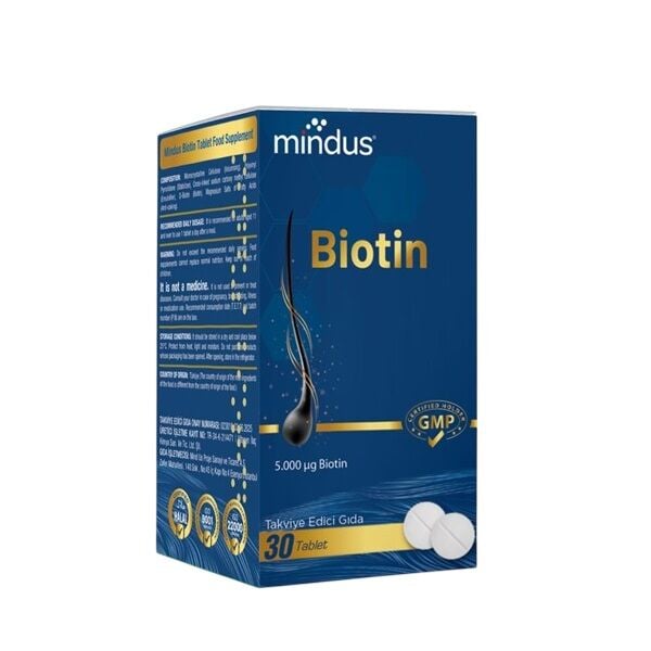 Mindus Biotin Dietary Supplement for Hair and Nails 30 Tablets