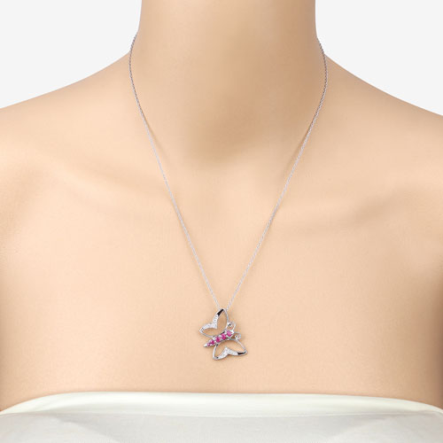 0.62 Carat Genuine Ruby and White Zircon .925 Sterling Silver Necklace