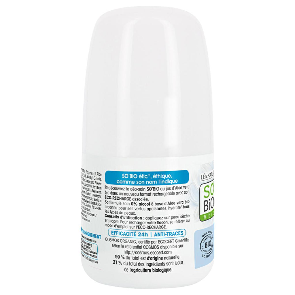 SO'BİO Natural Aloe Vera Deodorant Roll-On for Women - 24 Hour Odor Protection, Organic & Chemical-Free