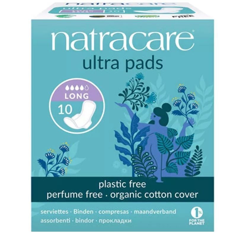 Natracare Organic Cotton Cover Ultra Pads Long 10 Count