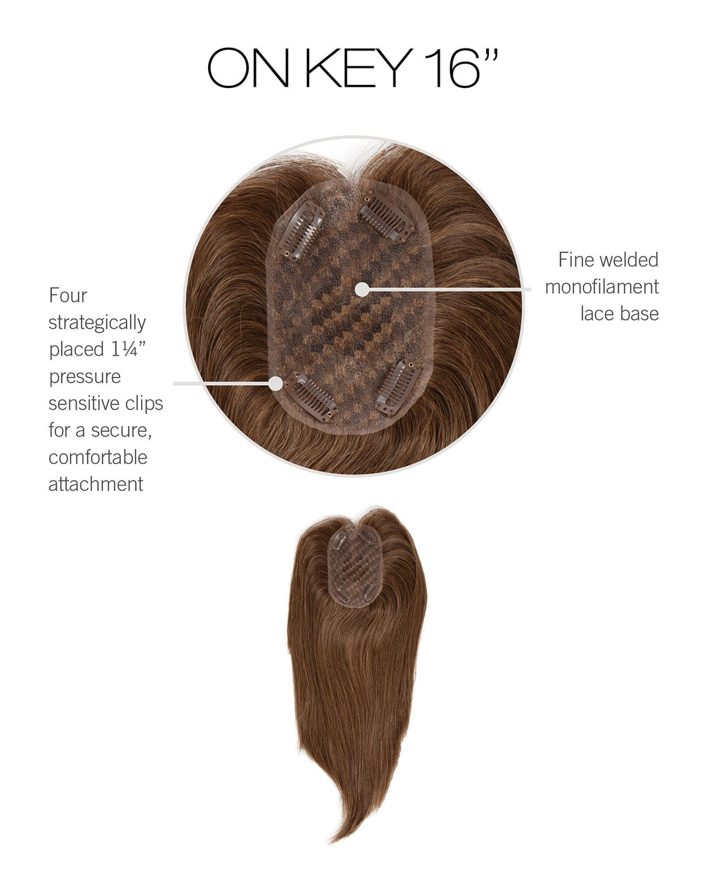 Raquel Welch On Key 16" Hair Topper R3HH Dark Brown Top Piece