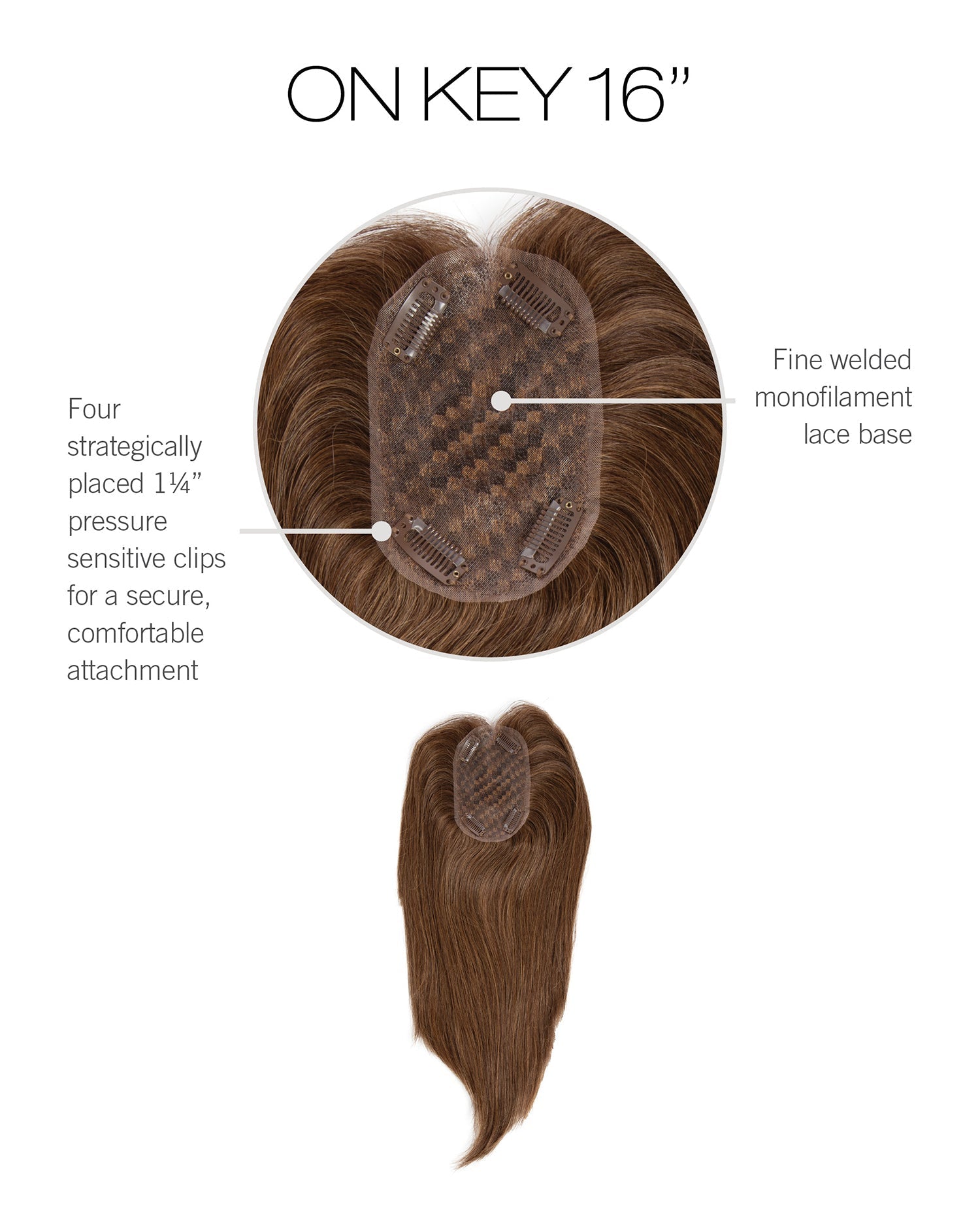 Raquel Welch On Key 16" Hair Topper R3HH Dark Brown Top Piece