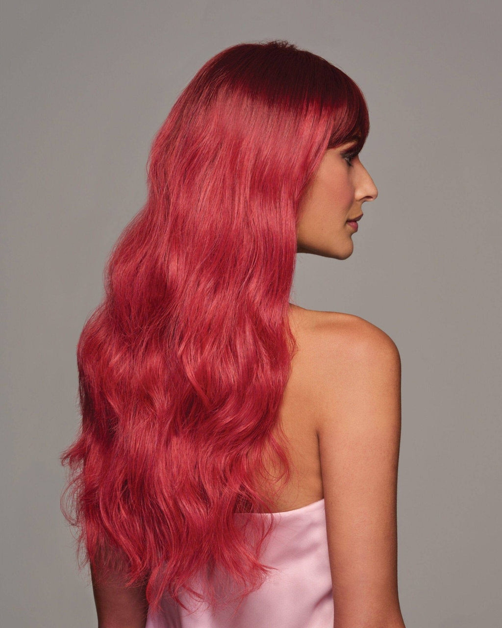 VIP Extensions That's My Jam Cherry Red Wavy Wig with Bangs