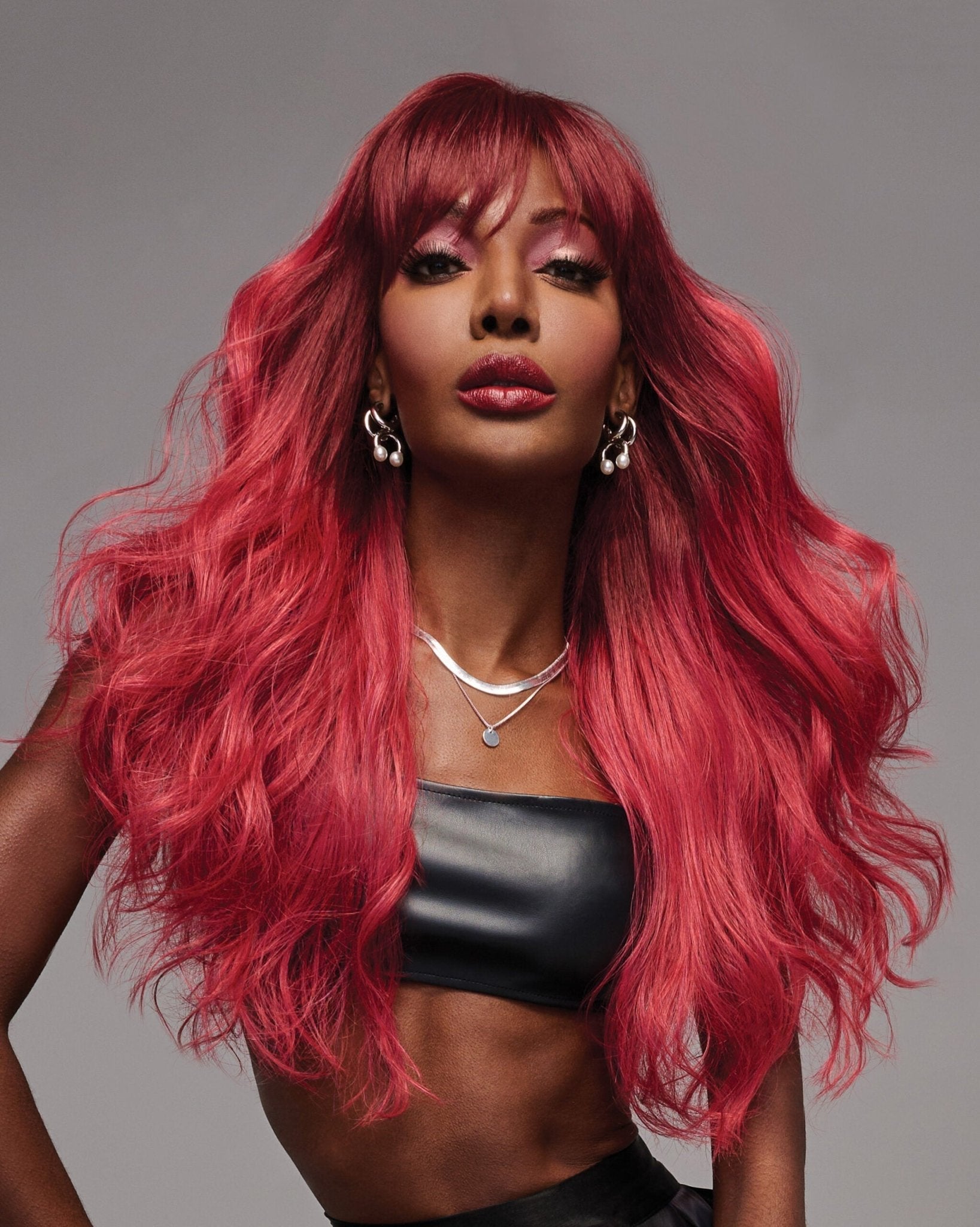 VIP Extensions That's My Jam Cherry Red Wavy Wig with Bangs