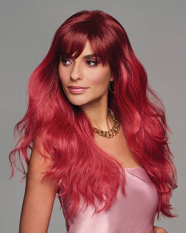 VIP Extensions That's My Jam Cherry Red Wavy Wig with Bangs