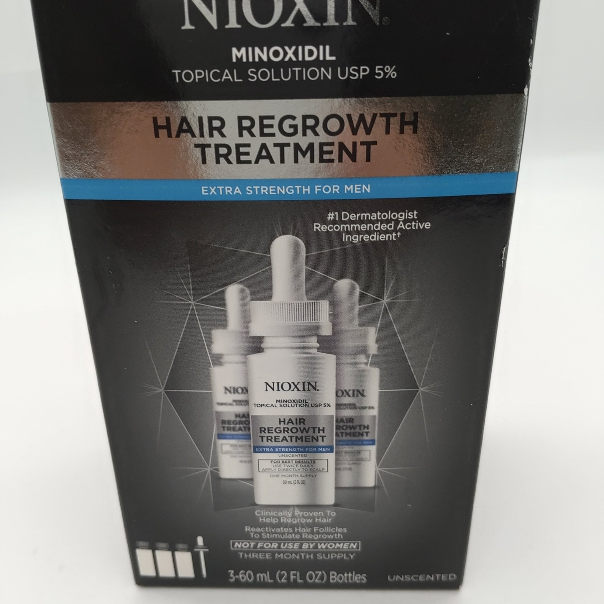 Nioxin Minoxidil Topical Solution USP 5% Hair Regrowth Treatment Extra Strength for Men 3 x 2.0 oz (3 Month Supply)