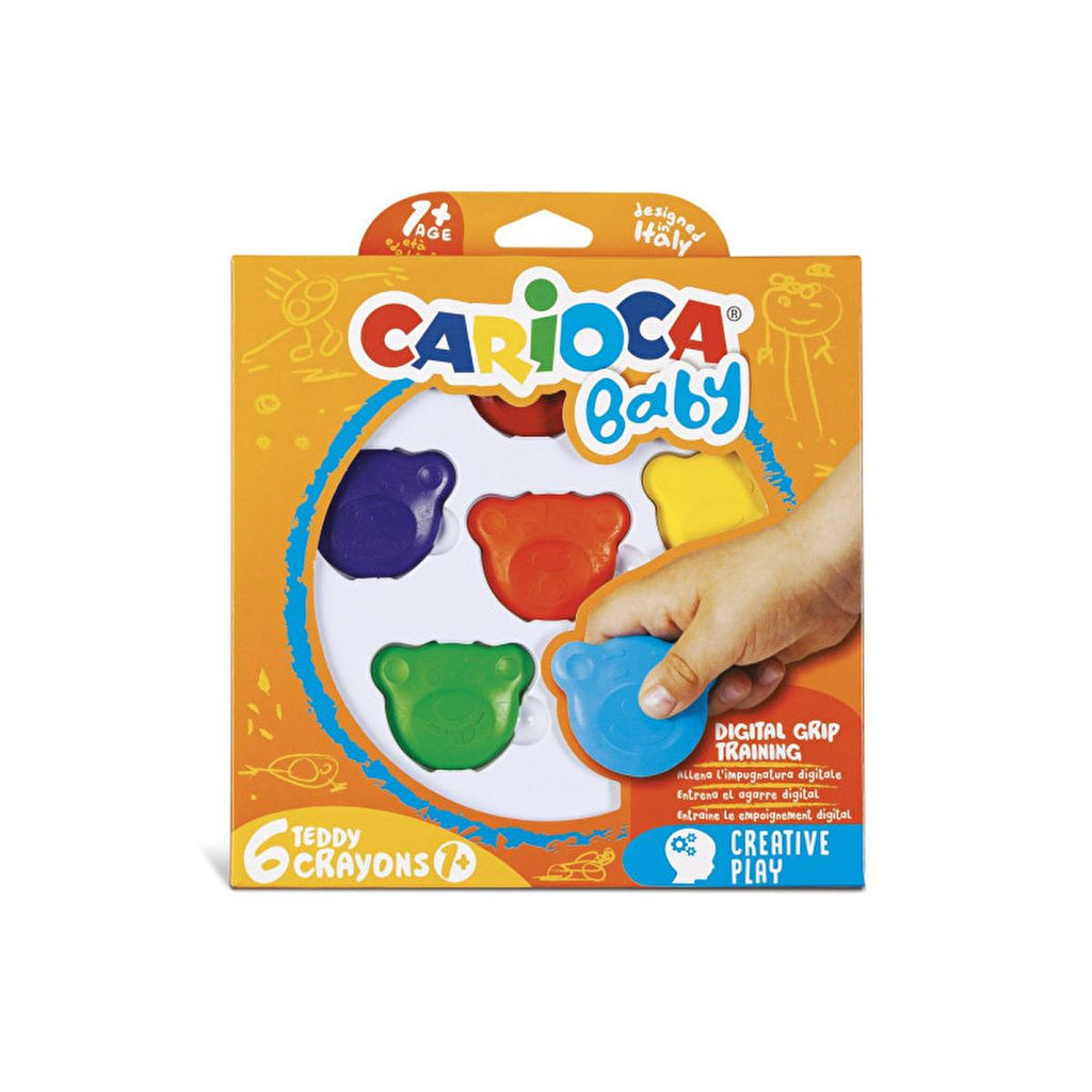 Carioca Teddy Bebek Crayons for Toddlers - 6 Non-Toxic Wax Crayons for Kids Aged 1+ Year