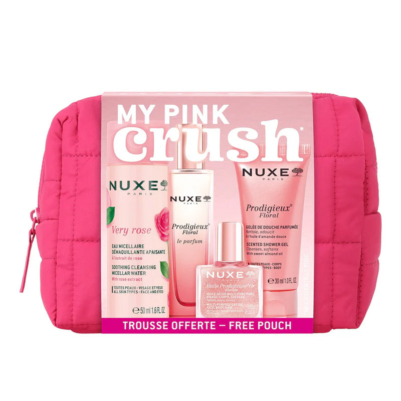 Nuxe My Pink Crush Travel Set Floral Beauty Essentials 4-Piece