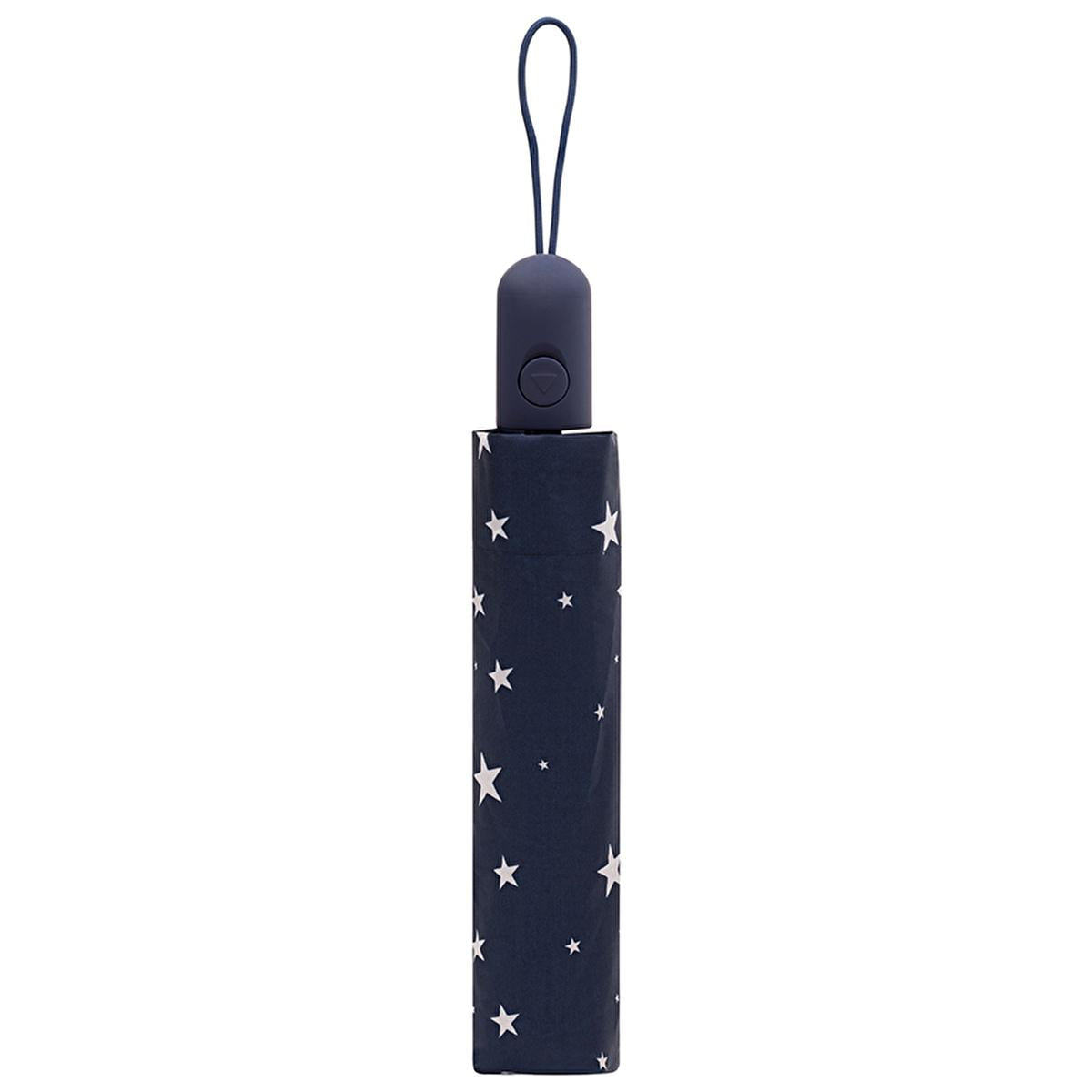 Eklips Automatic Umbrella: Compact Folding Travel Umbrella, Windproof, Navy Blue Star Pattern, Easy Open/Close