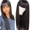 Victoria Spotlight Straight Human Hair Wig with Bangs 130% Density, Natural Black, 20 in