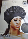 Lux by Qfitt Silky Satin Bonnet 7008, Onyx, Medium-Large