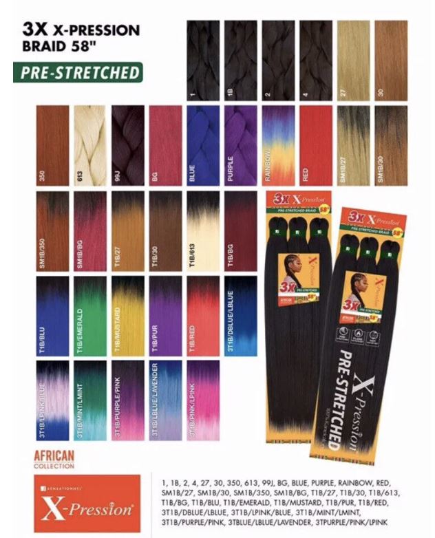 Sensationnel X-Pression 3X Pre-Stretched Braiding Hair 58 in, 3T1B/Light Blue/Lavender