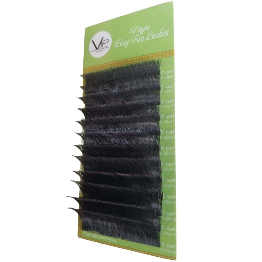 VIP Extensions V Type Easy Fan Lash Extensions 0.05 C Curl 12 Lines, Mixed Lengths