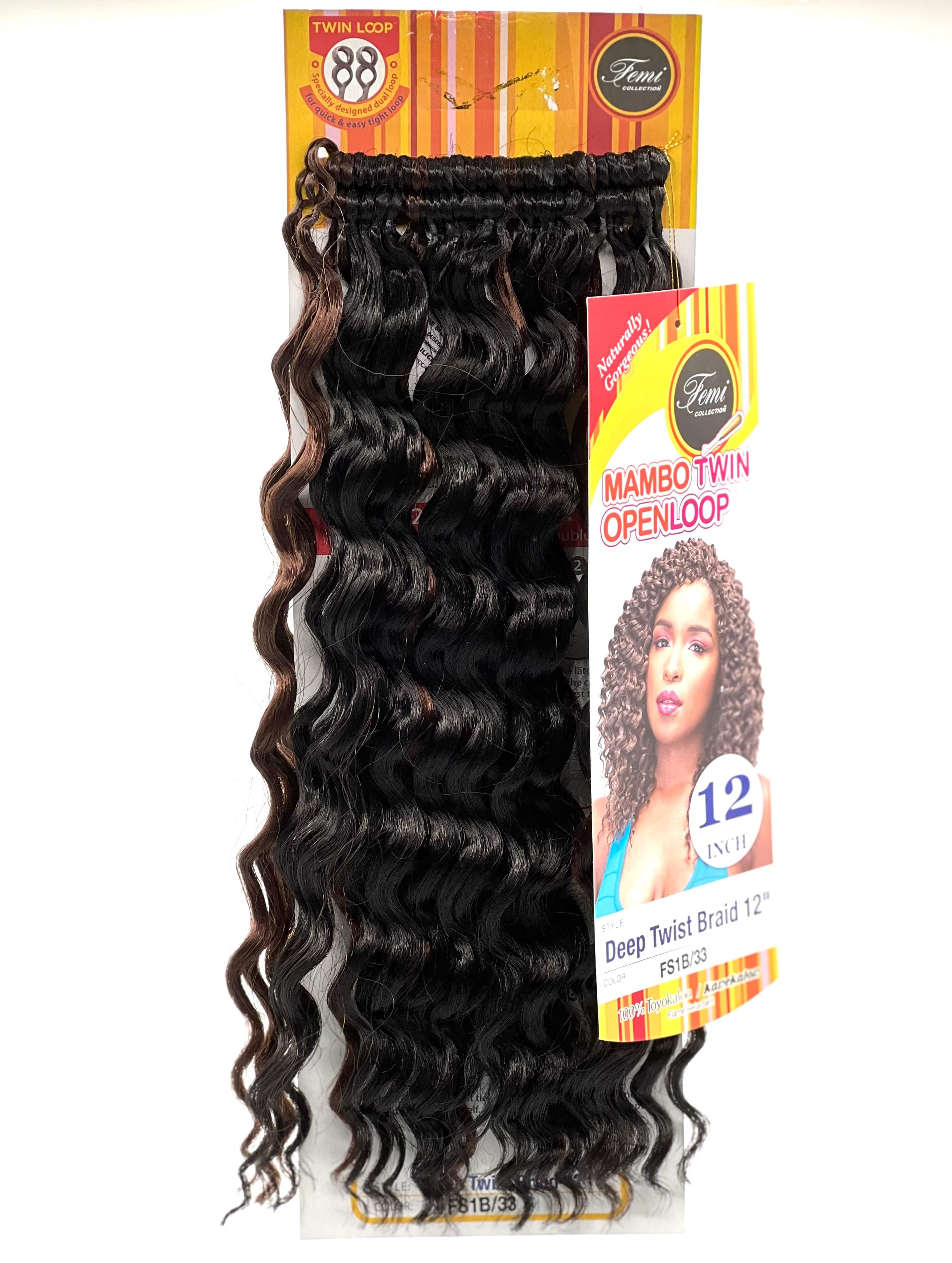 Femi Collection Mambo Twin Open Loop Deep Twist Braid 12 in, Color OET1B/30