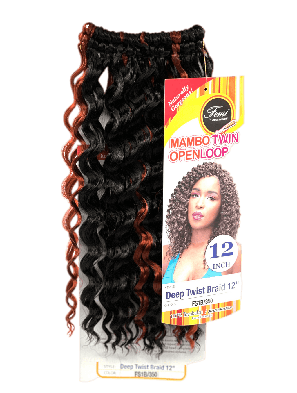 Femi Collection Mambo Twin Open Loop Deep Twist Braid 12 in, Color OET1B/30