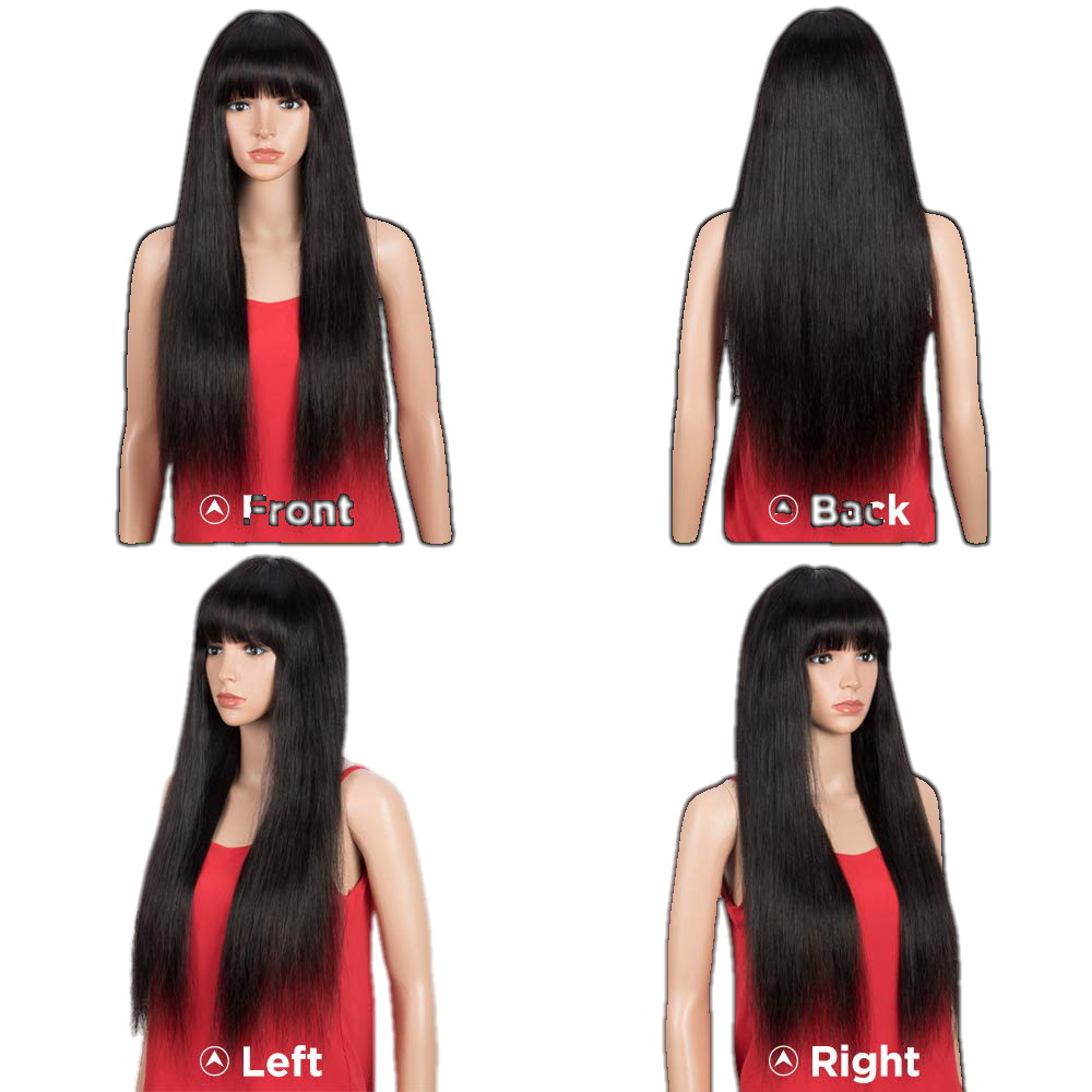 Victoria Spotlight Straight Human Hair Wig with Bangs 130% Density, Natural Black, 20 in
