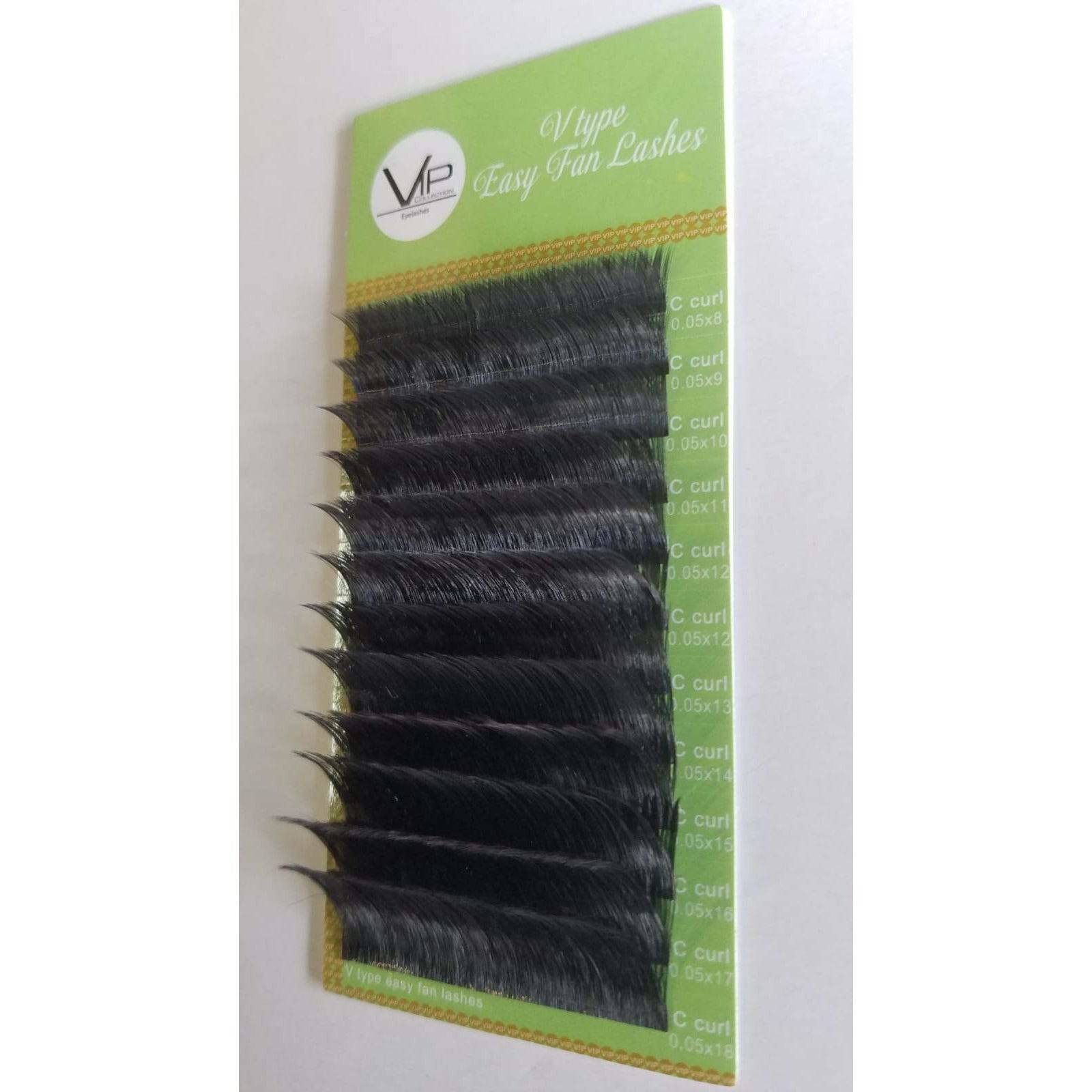 VIP Extensions V Type Easy Fan Lash Extensions 0.05 C Curl 12 Lines, Mixed Lengths