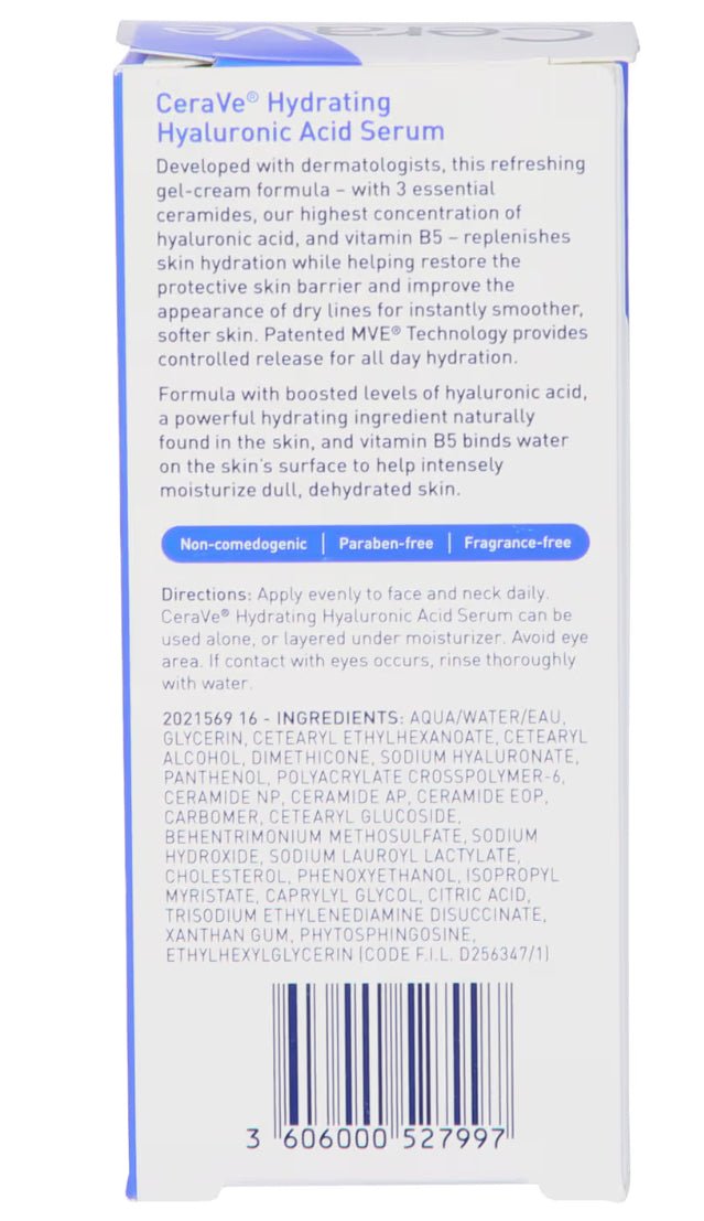 CERAVE HYDRATING HYALURONIC ACID SERUM 1 0z