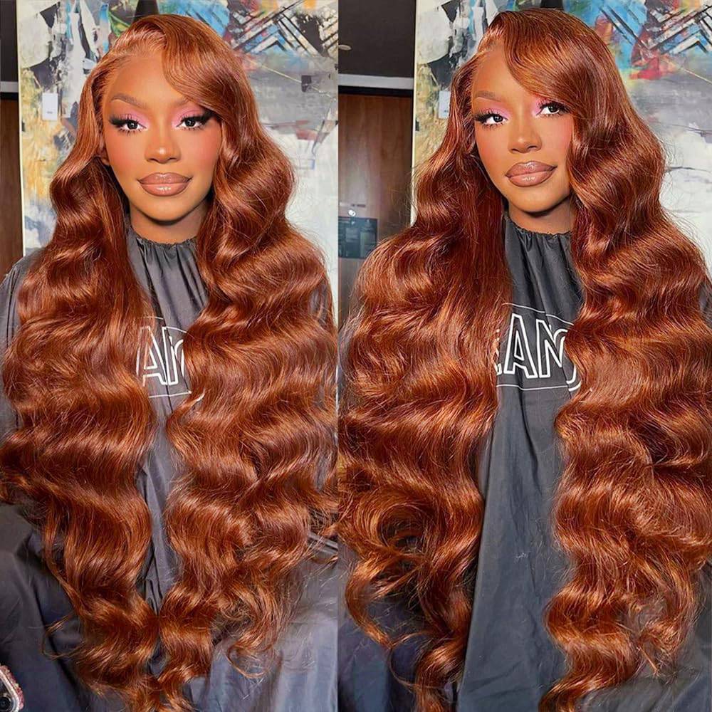 AM Lace Front Human Hair Wig, Body Wave Copper, 20 in