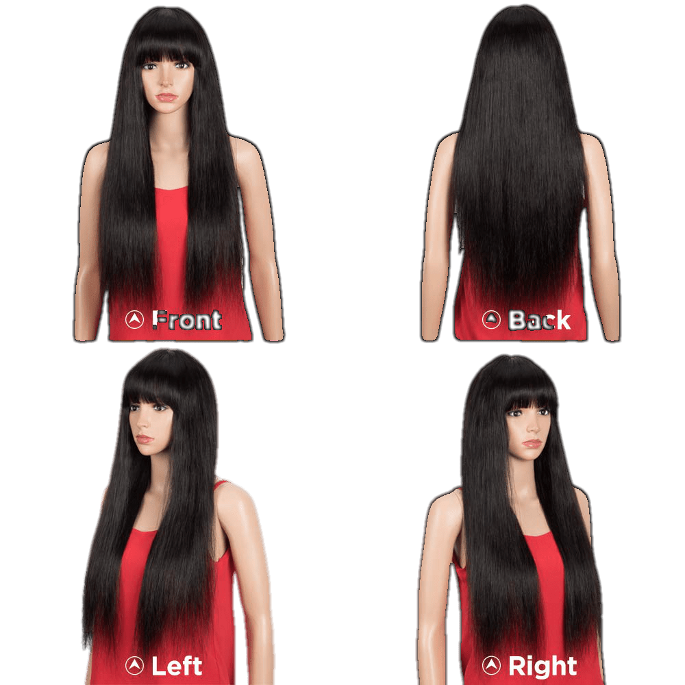 Victoria Spotlight Straight Human Hair Wig with Bangs 130% Density, Natural Black, 20 in