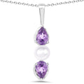 1.34 Carat Genuine Amethyst and Pearl .925 Sterling Silver Pendant