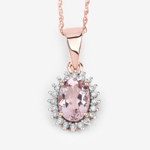 0.81 Carat Genuine Morganite and White Diamond 14K Rose Gold Pendant