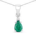 0.68 Carat Genuine Zambian Emerald and White Diamond 14K White Gold Pendant