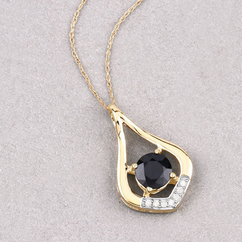 1.24 Carat Genuine Blue Sapphire and White Diamond 10K Yellow Gold Pendant