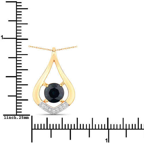 1.24 Carat Genuine Blue Sapphire and White Diamond 10K Yellow Gold Pendant
